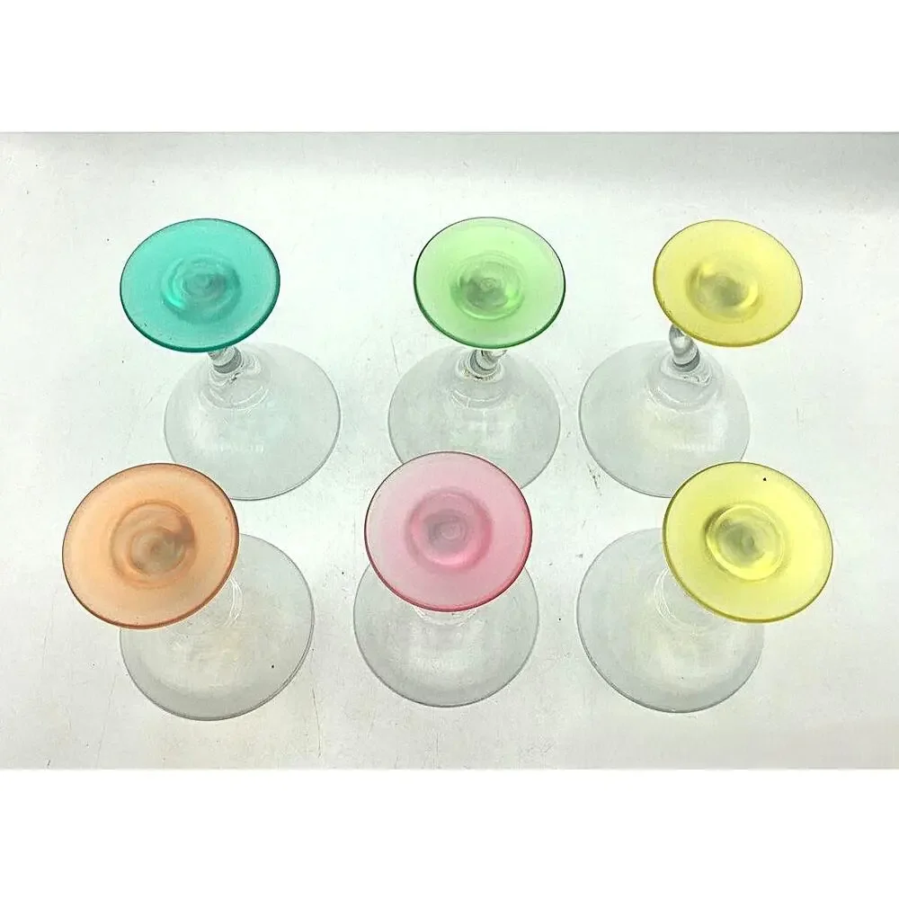 Libbey WATUSI Multicolor Martini Glasses Retro Zig Zag Stem Barware